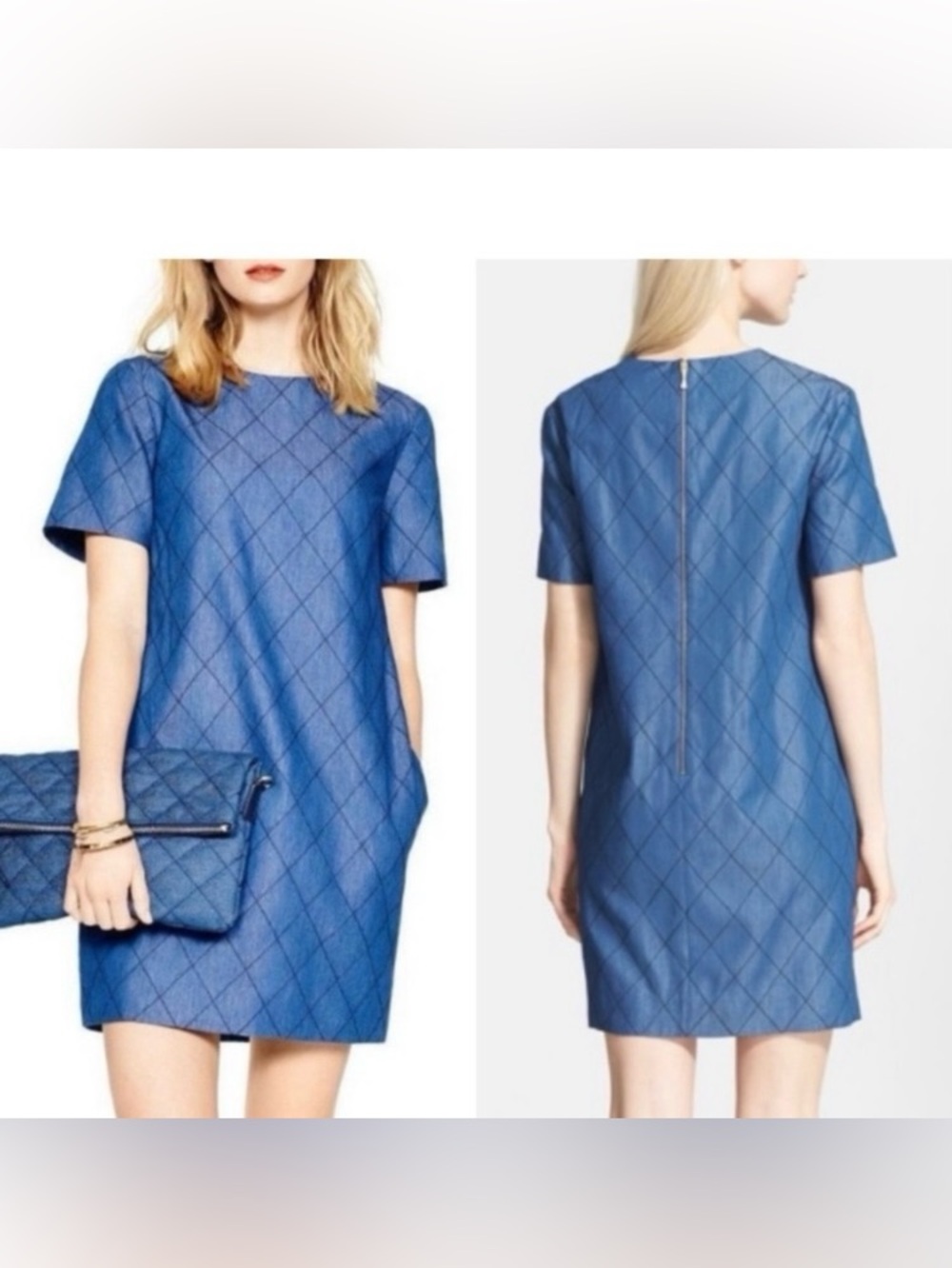 Kate Spade New York dark Blue Quilted Chambray Diamond-Grid Shift Dress
Size 6